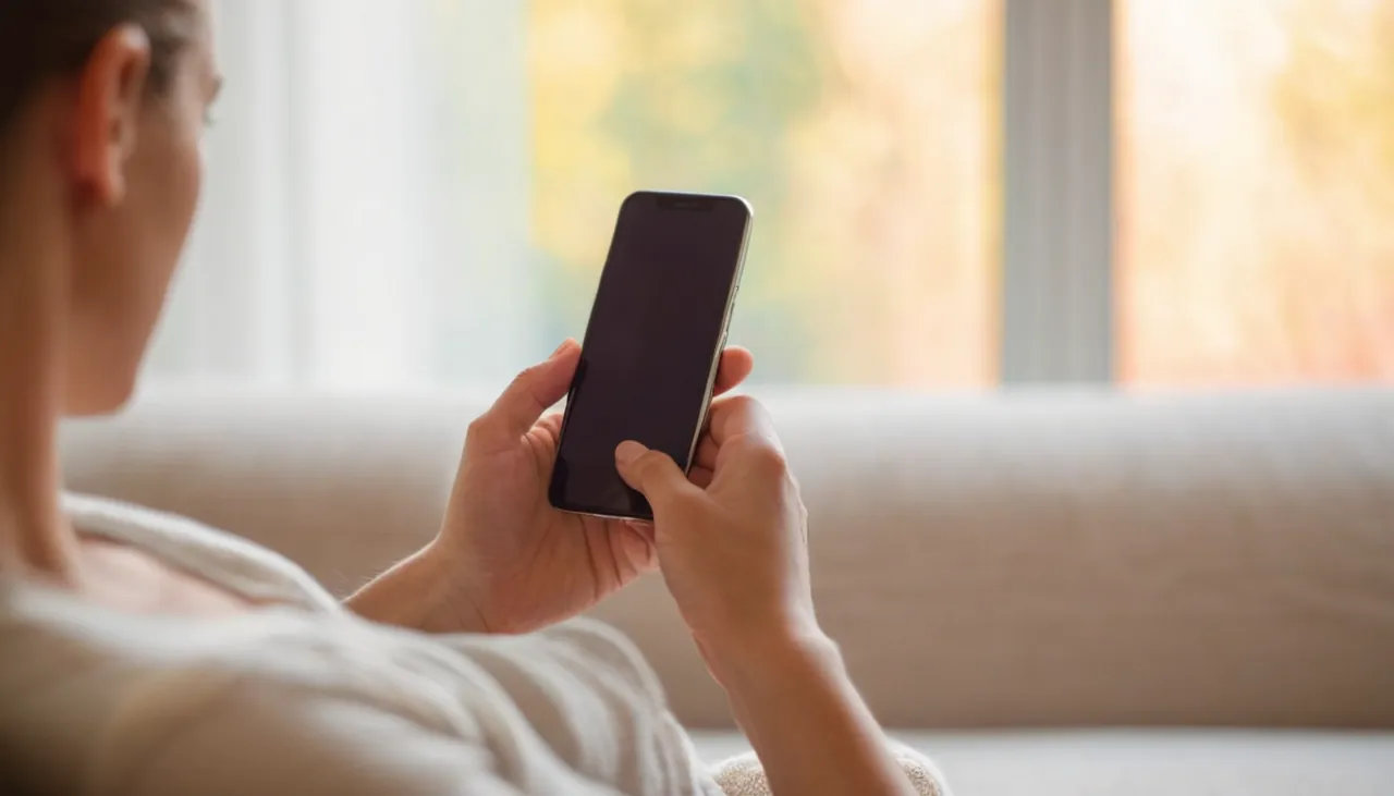 Kanepede telefonuyla abonelik ayarlarına bakan kişi