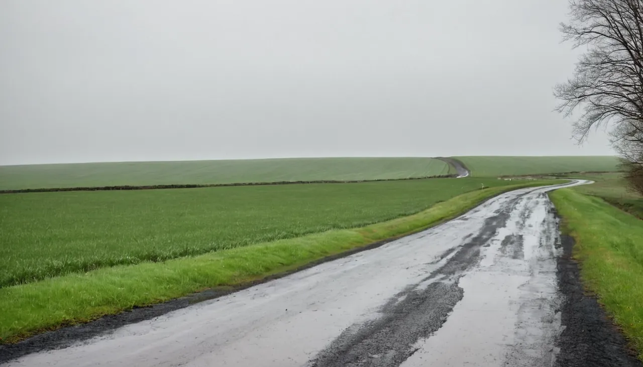 Islak ve boş bir kır yolu