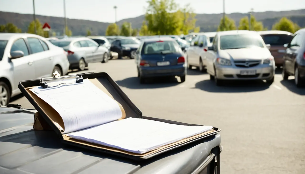 Otoparkta elinde kontrol listesi tutan yolcu