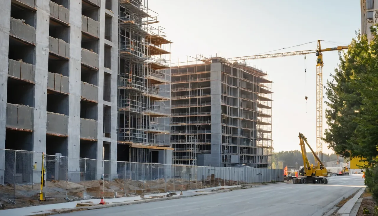 Yan yana bitmiş bir apartman ve inşaatı süren bina