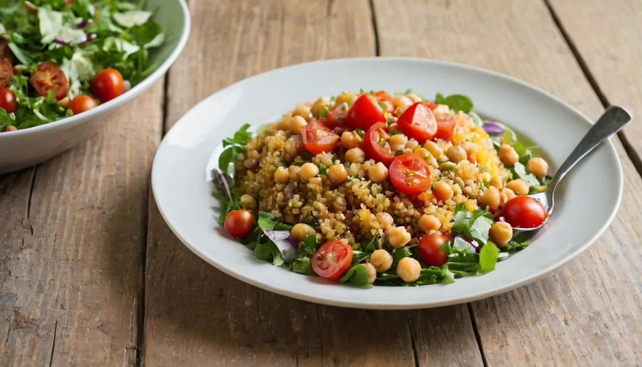 Nohutlu, biberli bulgur pilavı ve yanında yeşil salata