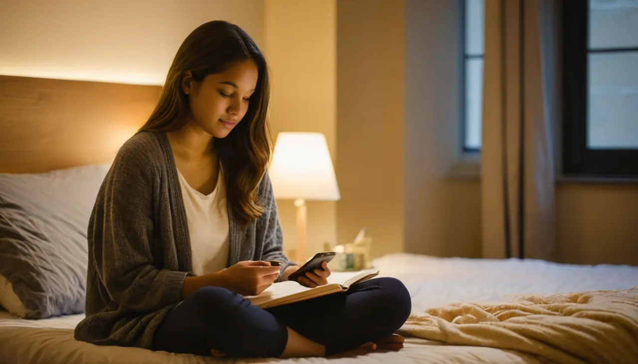 Yurt odasında telefonla işlem yapan üniversite öğrencisi