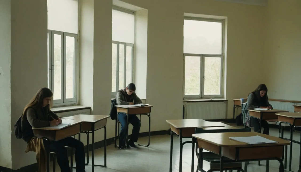 Sessiz sınıfta sınava giren birkaç lise öğrencisi